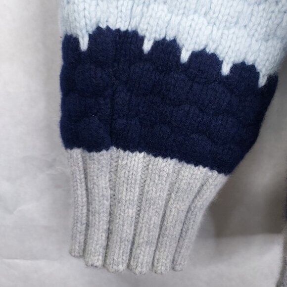 Alashan Sweater Womens XL Merino Wool Pullover Crochet Knit Blue White Mock Neck - Picture 2 of 14